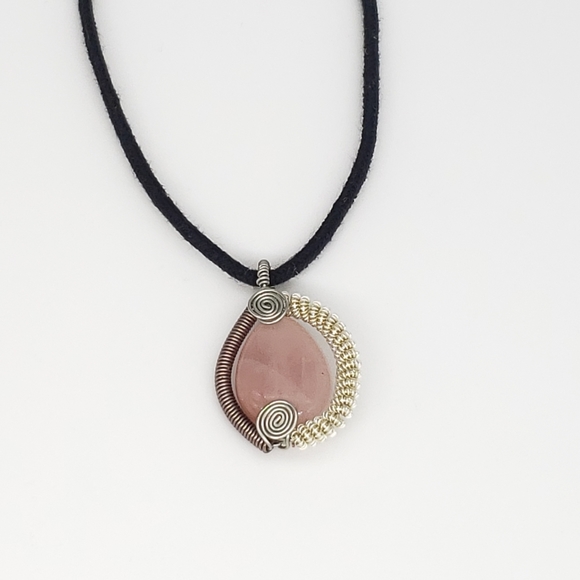 Wire Wrapped Rose Quartz Pendant Necklace - Picture 7 of 9